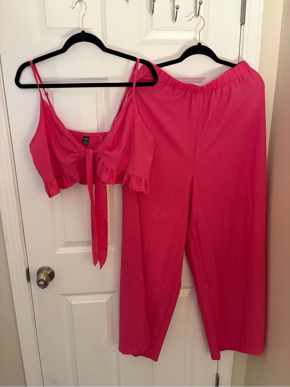 Women's Hot Pink Two-Piece Matching Set - Crop Tank & Wide Leg Pants XL
